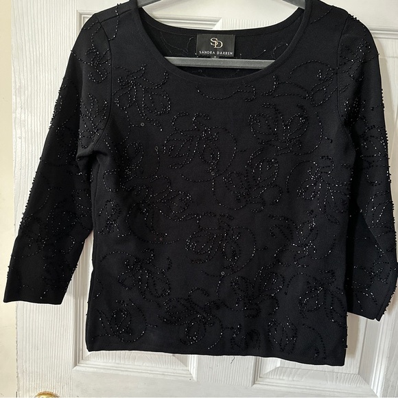 Sandra Darren Sweaters - Sandra Darren Beaded Sweater 3/4 Sleeve Black Medium Boatneck